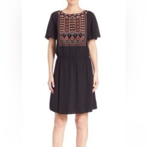 $525  Tory Burch Bristol Sz‎ 6 Embroidered Blouson Silk Stretchy Dress Black